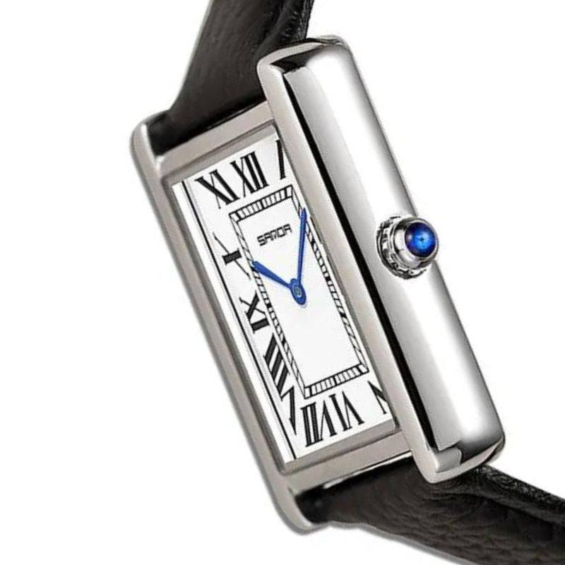 Solstice Square Watch in Stainless Steel with Black Leather Strap